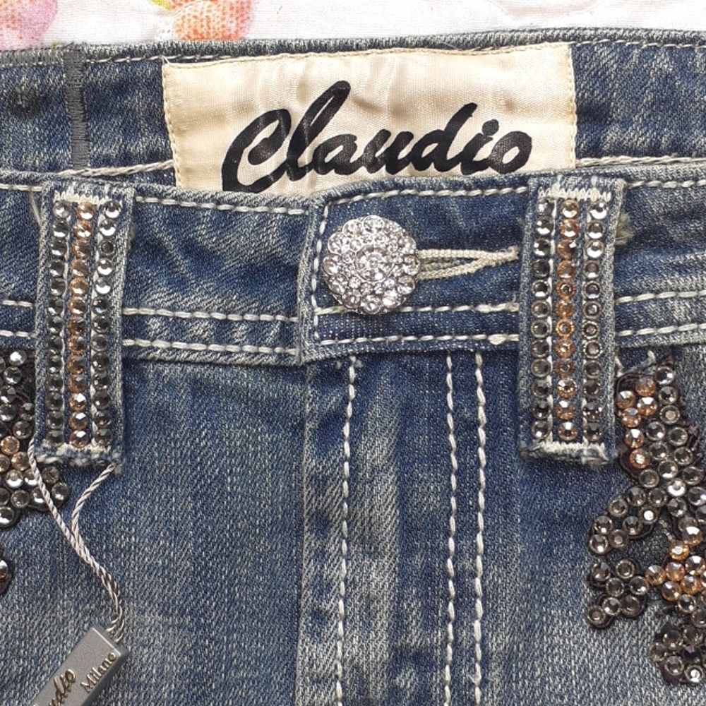 Swarovski Claudio Milano Crystal Denim Miniskirt Jean Miniskirt Size S - Picture 4 of 10
